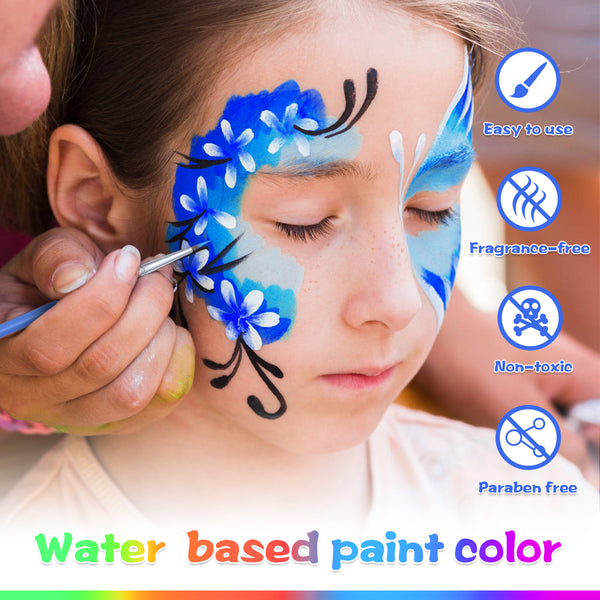 Gesichts- und Körperbemalungsset für Kinder, 16 Gesichtsfarben und 4 UV-Leuchtfarben, 2 Glitzer, 2 Haarkreide