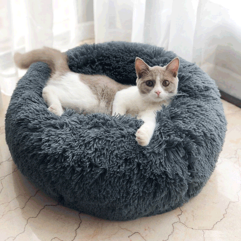 Lit rond chaud pour animaux de compagnie Lit pour chien pour chat Long en peluche Super Doux Chenil Chien Cat Co - Luckyfine