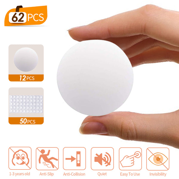 Door Stopper Wall Protector, 62 PCS Silicone Self-adhesive Door Knob Guard Noise Dampening Buffer