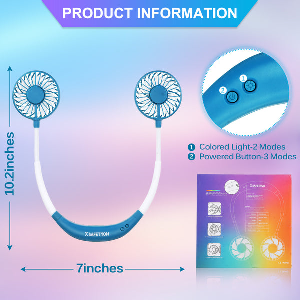Hand-Free Neck Wearable Fan. 7 LED Lights. Fragrant Wind Rechargeable USB Mini Fan for Sports Outdoor Home