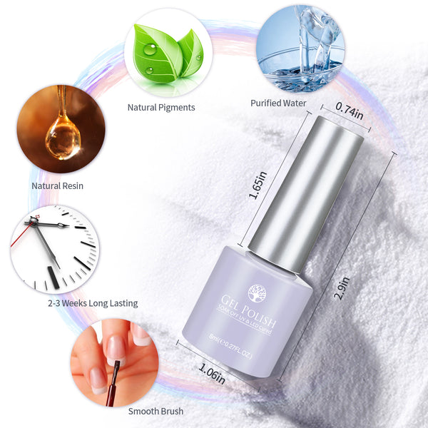 8PCS Gel Nail Polish Set, Soak Off Gel Polish, 6 Colours UV Gel Nail Polish & Base/Top Coat