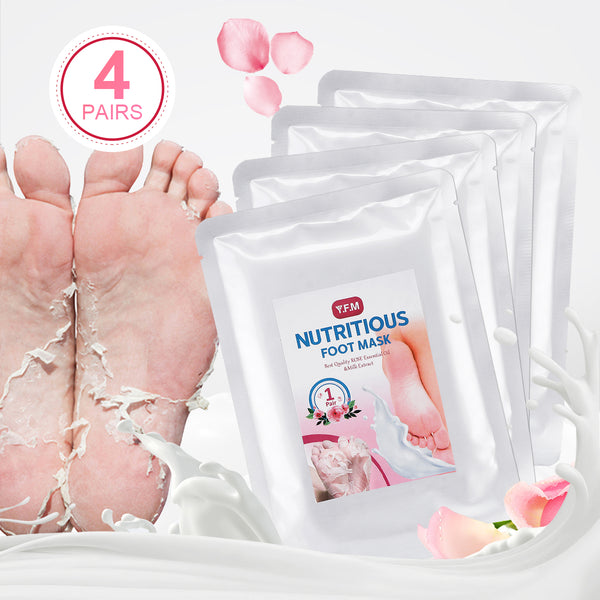 4 Pairs Rose Foot Peeling Mask, 7 Days Repair Rough Heel for Soft Nourish Feet, Removes Calluses & Dry Skin