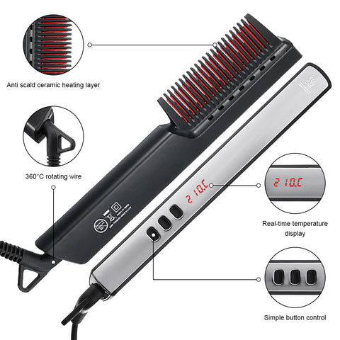 Luckyfine peine eléctrico iónico para alisar el cabello, 6 configuraciones de temperatura y pantalla LED antiescarcha