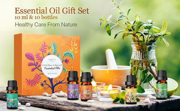 Luckyfine Upgraded Essential Oils Gift Box, 100% Pure, Help Sleep, Calm Mood, for  Diffuser/Aromatherapy