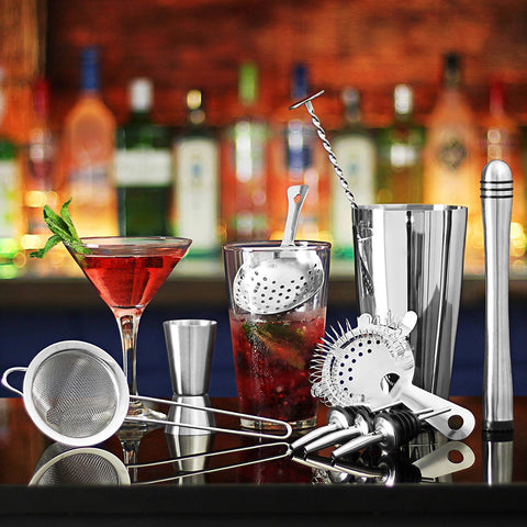 11PCS 450mL Cocktail Shaker Maker Mixer Barware Martini Spirits Bar Strainer Bartender & Stand
