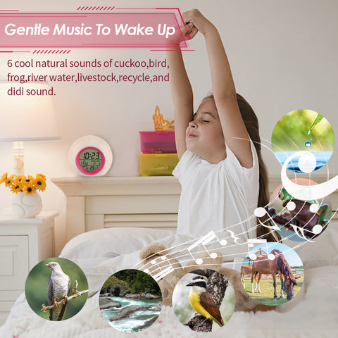 Kids Digital Alarm Clock Digital 7 Colors Changing Light Children's Bedroom Temperature Touch Control