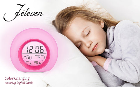 Kids Digital Alarm Clock Digital 7 Colors Changing Light Children's Bedroom Temperature Touch Control