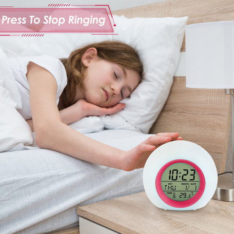 Kids Digital Alarm Clock Digital 7 Colors Changing Light Children's Bedroom Temperature Touch Control