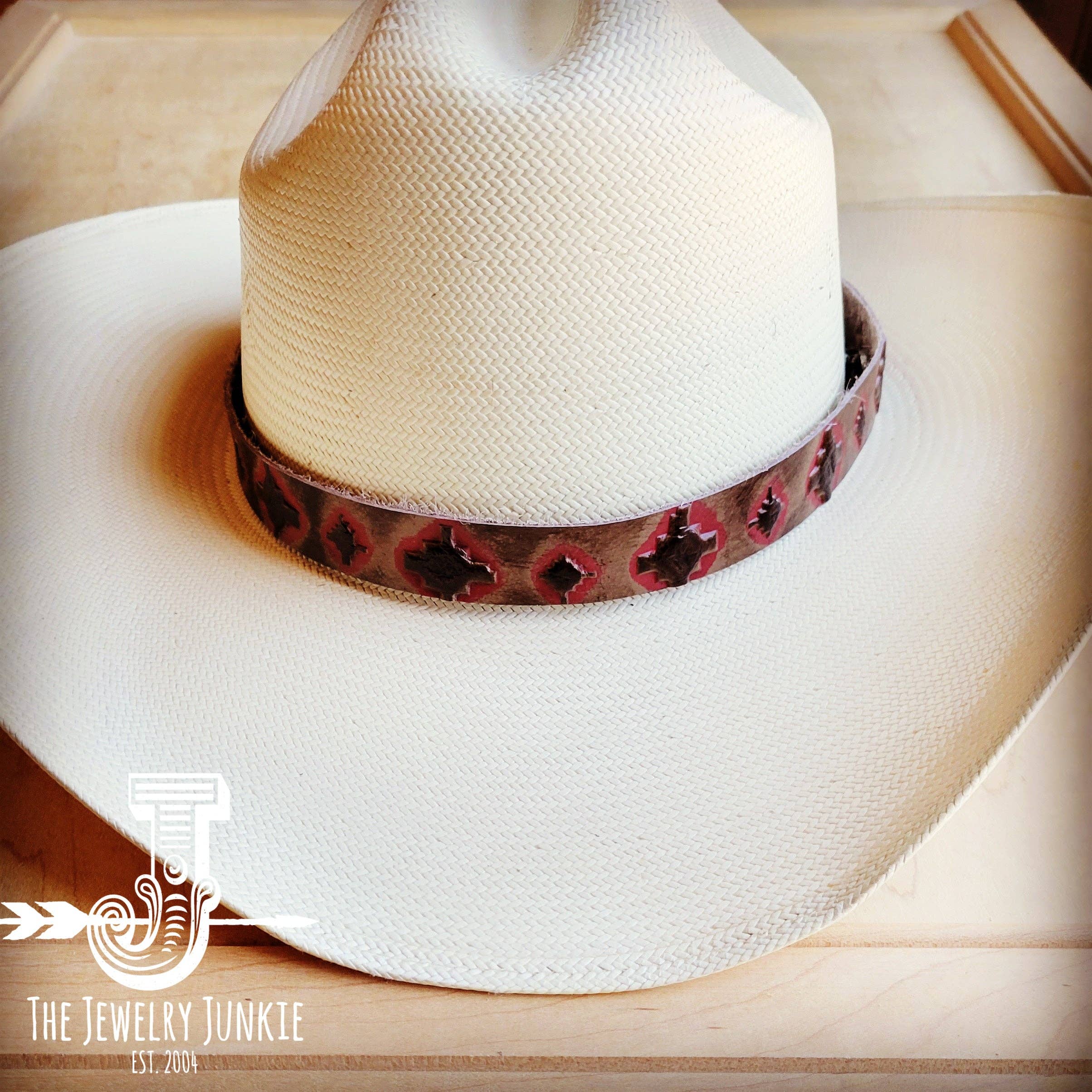 Red Navajo Embossed Leather Hat Band 950k