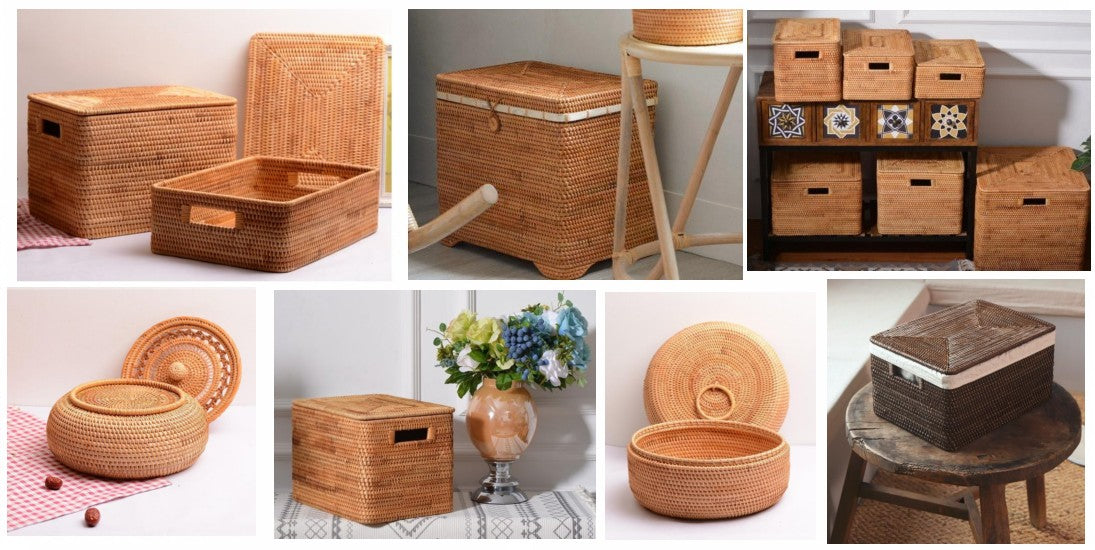 Wicker basket with lid, woven basket with lid, large storage basket with lid, rectangular storage baskets, extra large storage basket with lid, round storage basket with lid, small storage baskets, rattan basket with lid