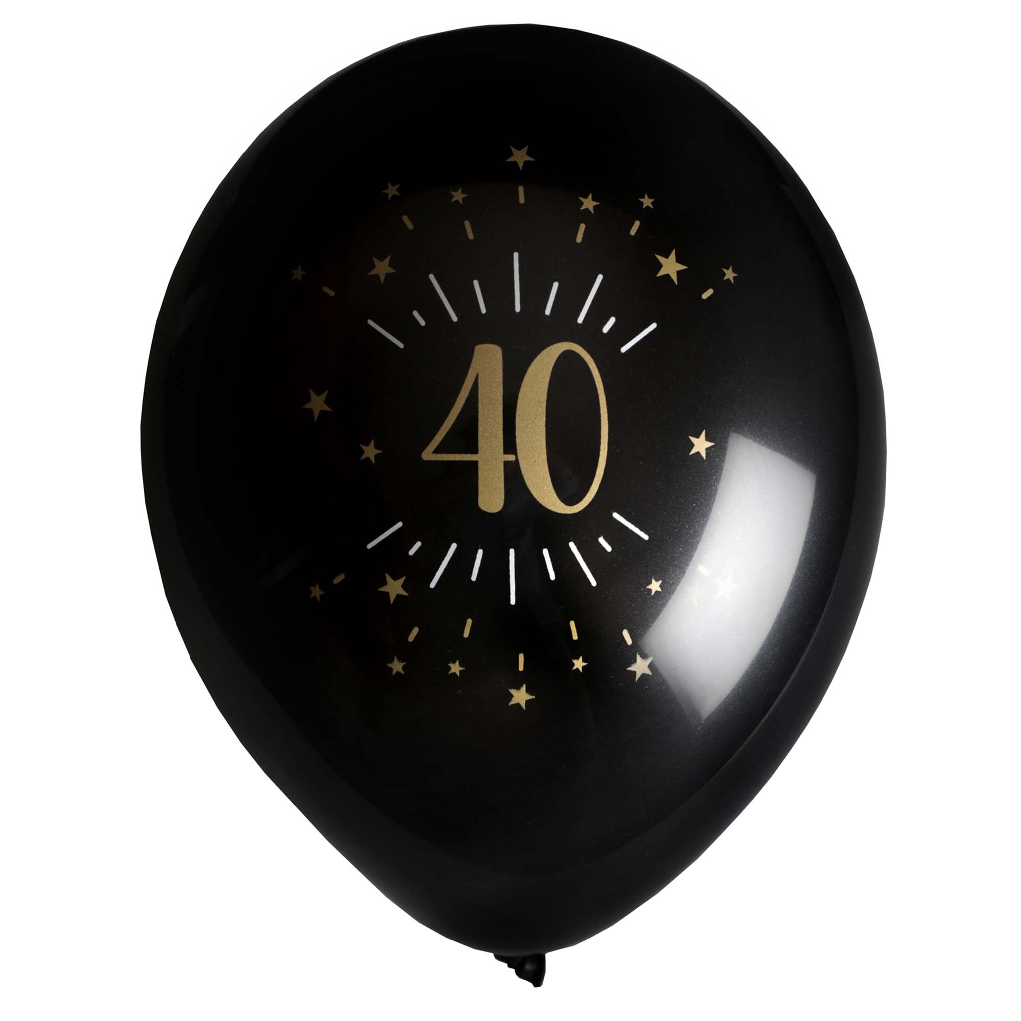 Black and Gold 40th Birthday Latex Balloons, 12 Inches, 6 Count