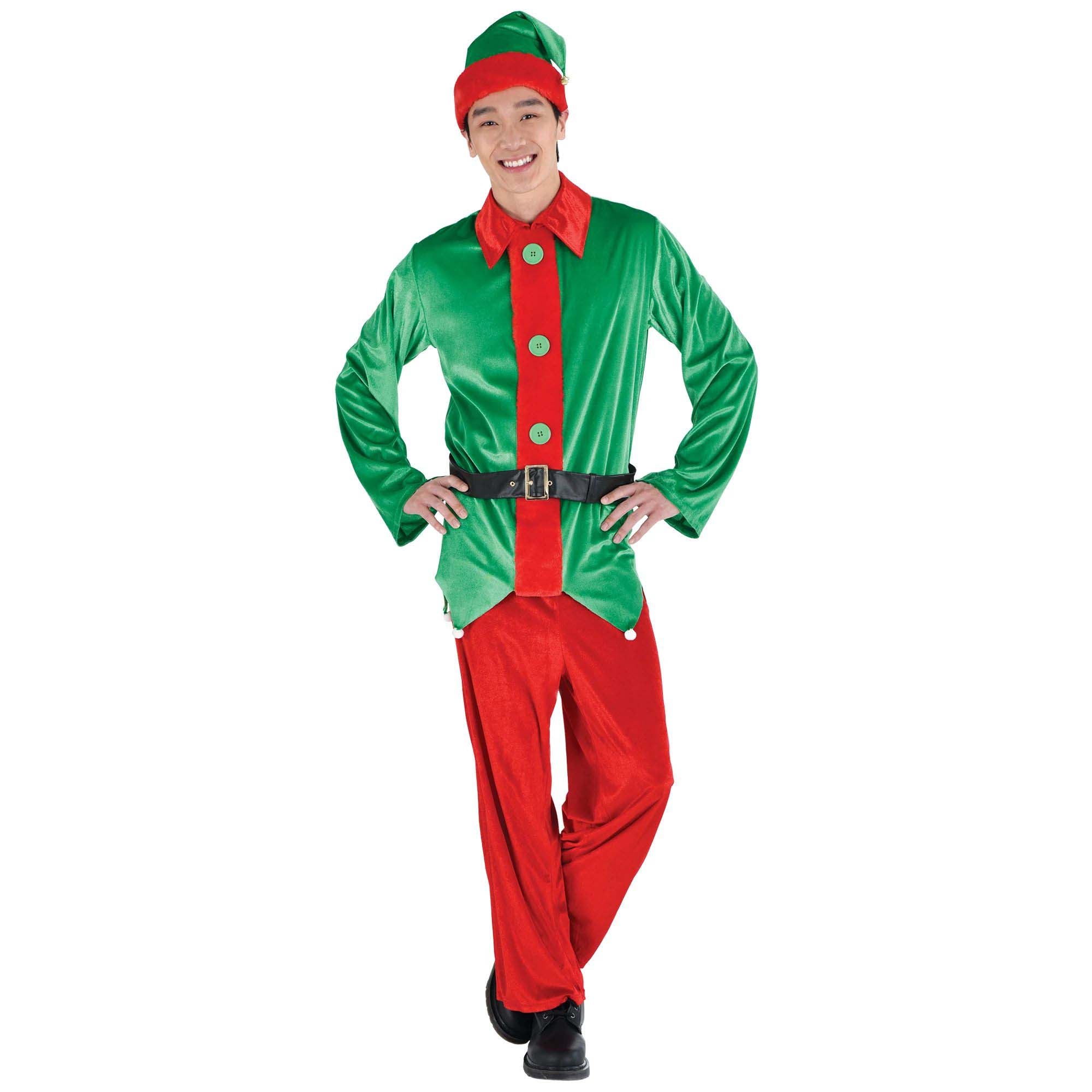 Elf Costume for Adults, Green Jacket and Red Pants