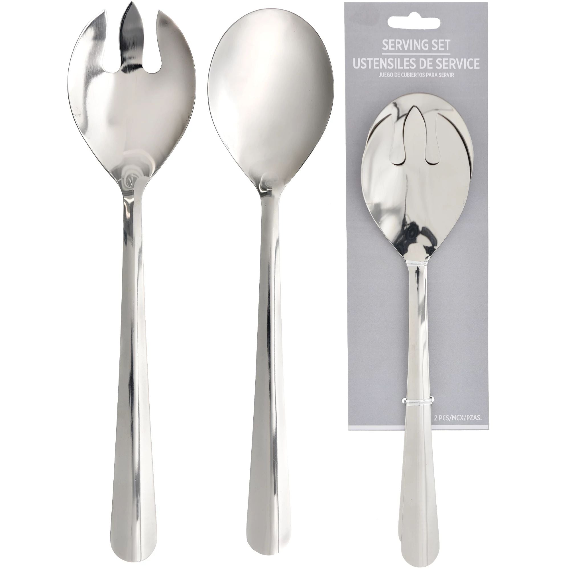 Silver Stainless Steel Serving Spoon and Fork, 1 Count