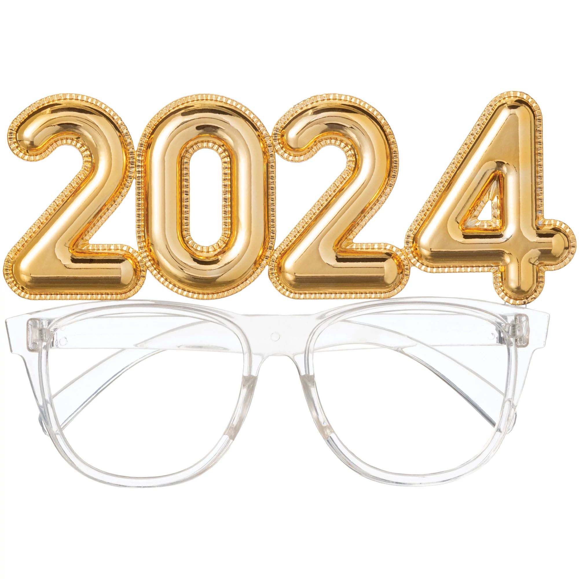2024 New Year Balloon Number Party Glasses, Gold, 1 Count
