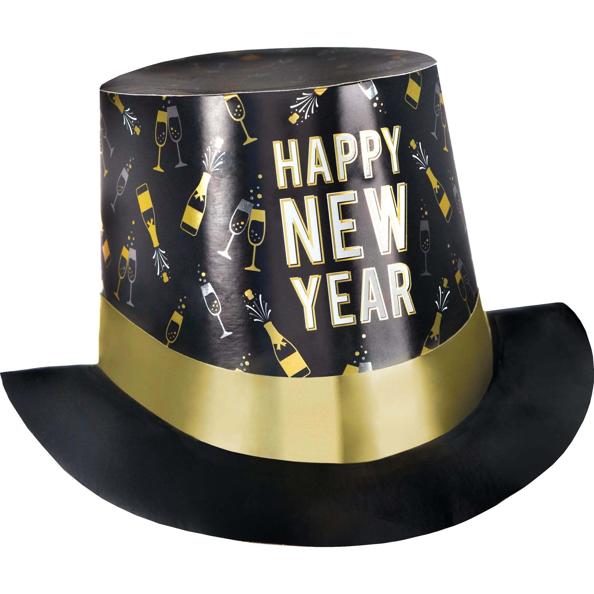 Happy New Year Foil Black Top Hat, 1 Count