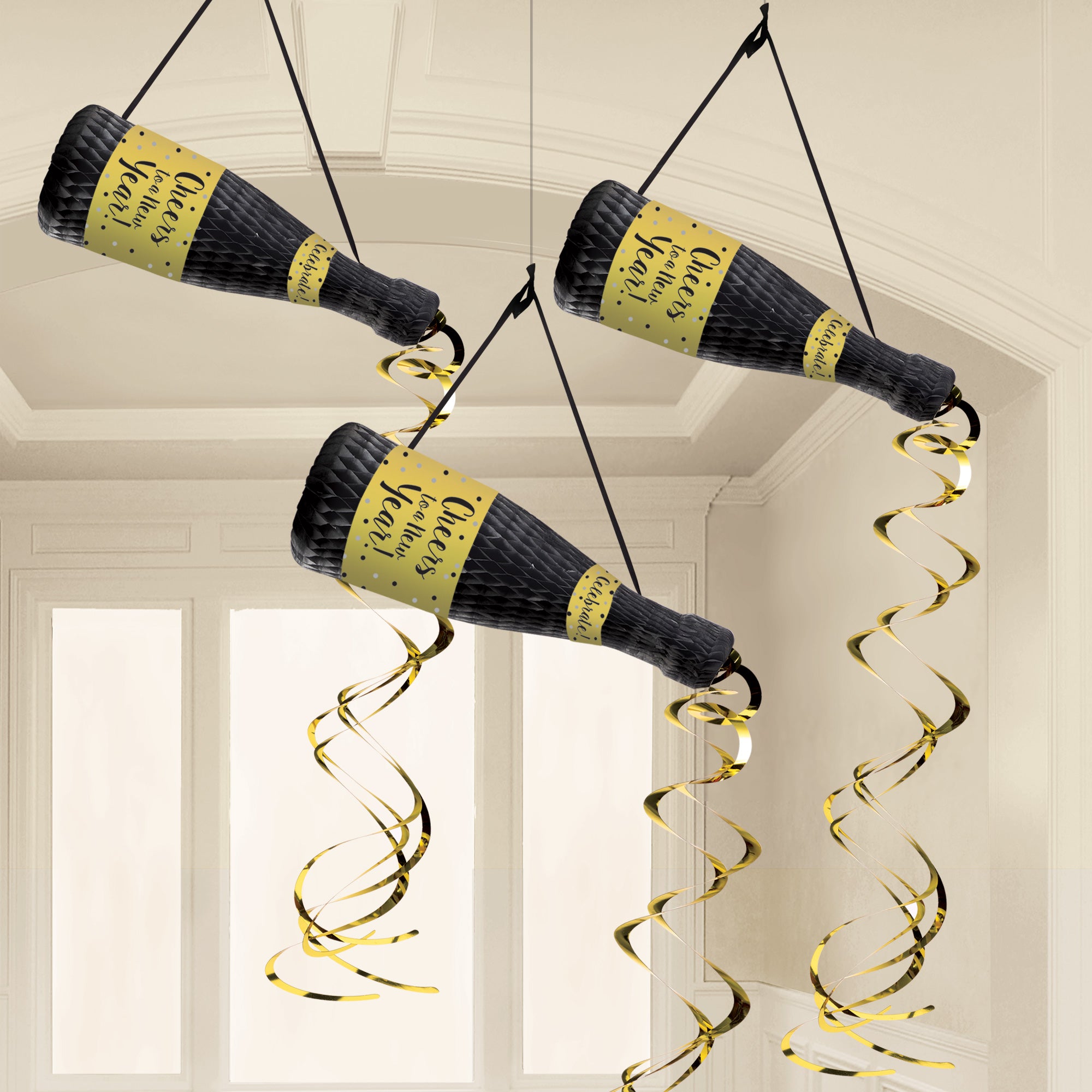 New Year Champagne Bottle Hanging Decorations, 3 Count