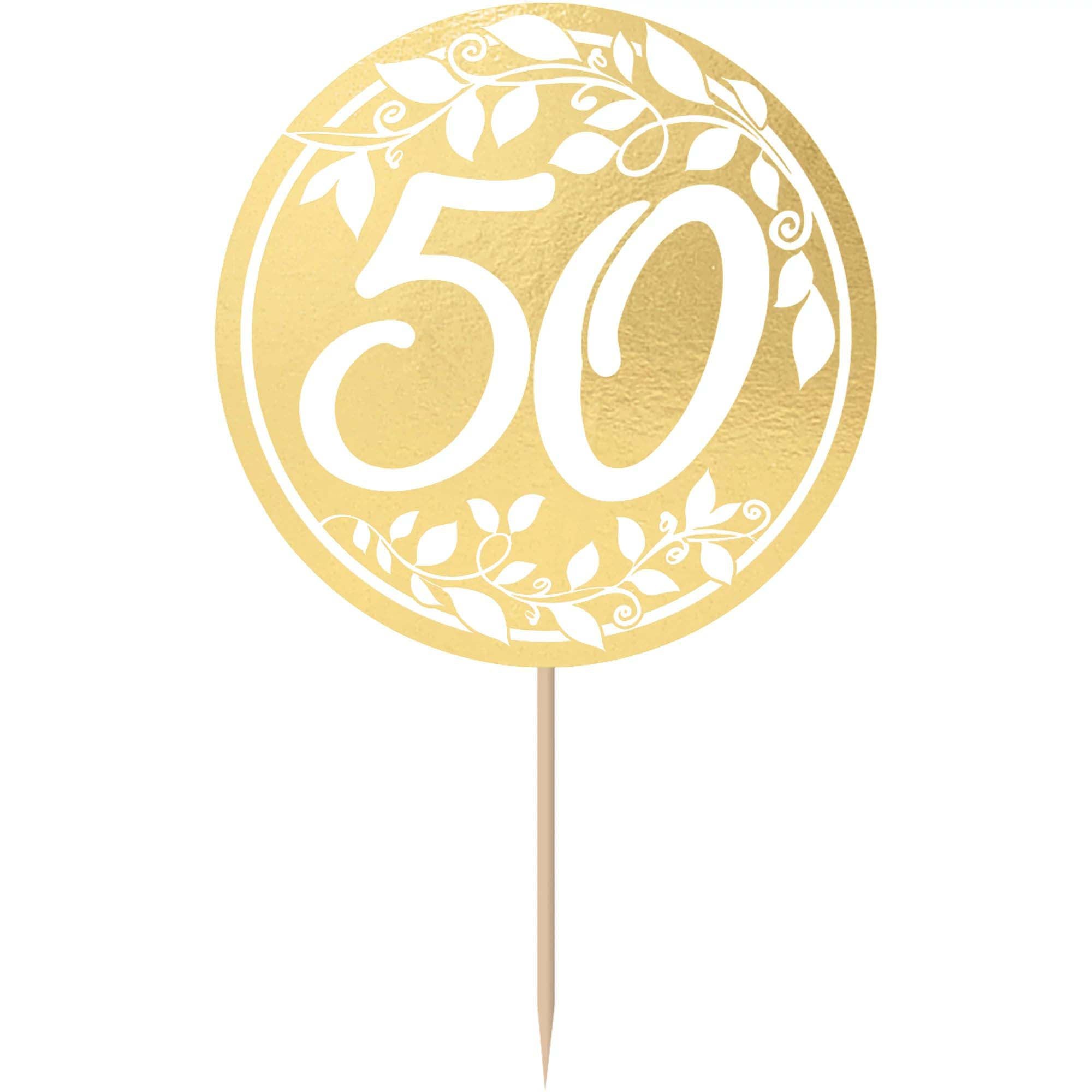 Happy 50th Anniversary Gold Cupcake Picks, 24 Count