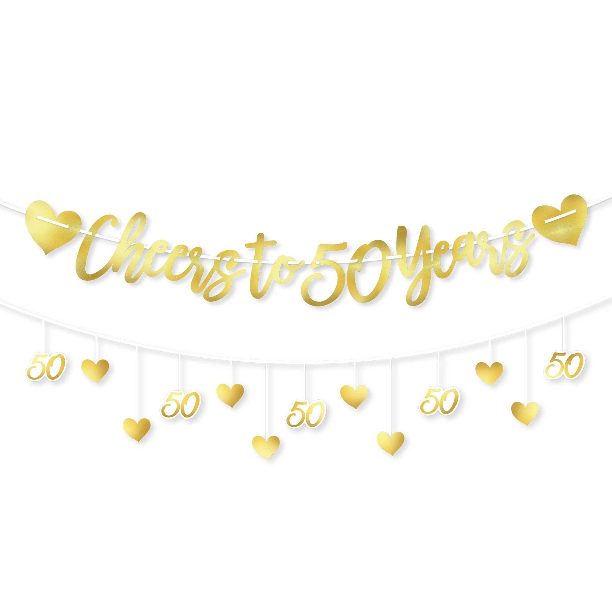 Happy 50th Anniversary Gold Paper Banner Kit, 12 Inches, 2 Count