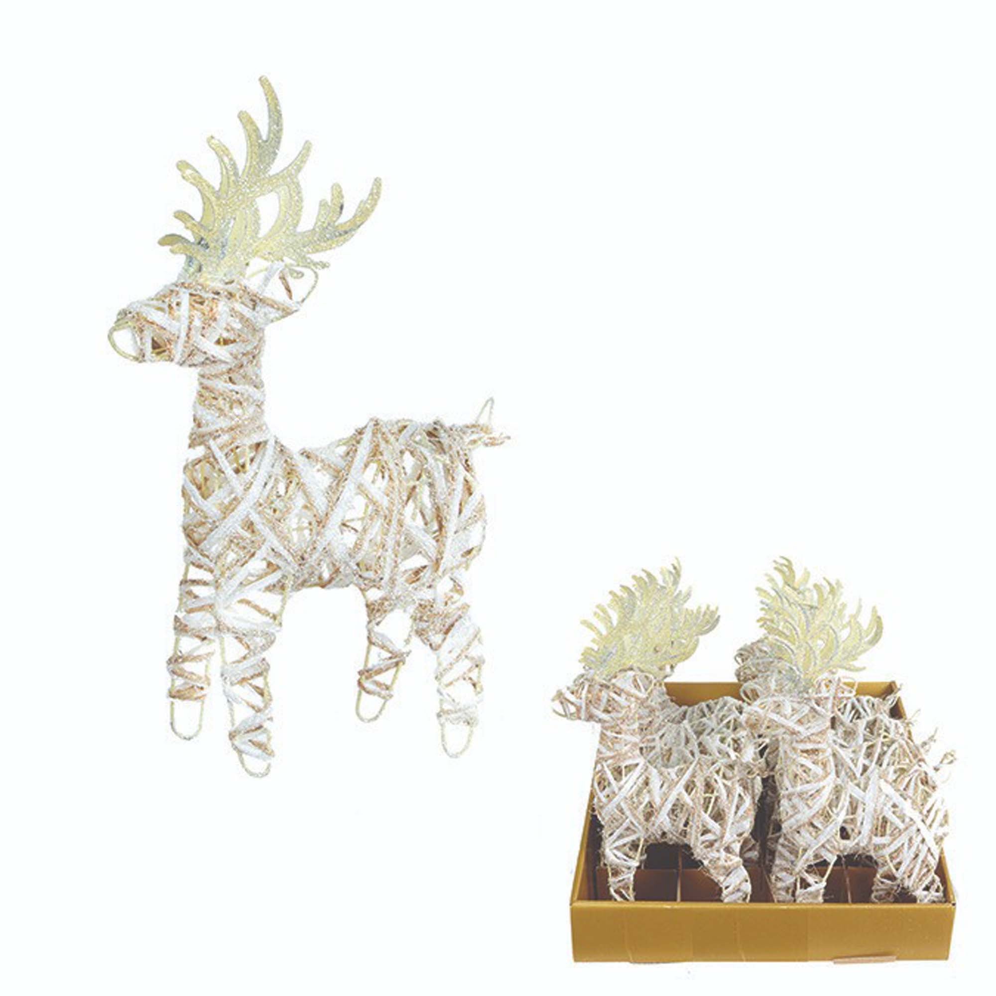 Glitter Reindeer, White and Gold, 9 Inches, 1 Count
