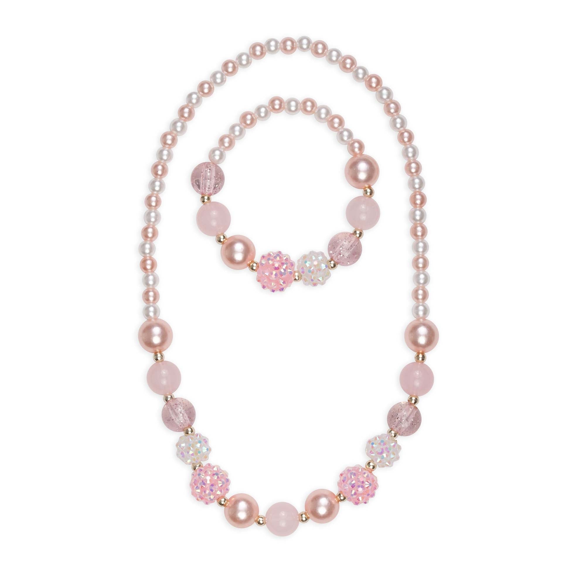 Pinky Pearl Necklace and Bracelet Set for Kids