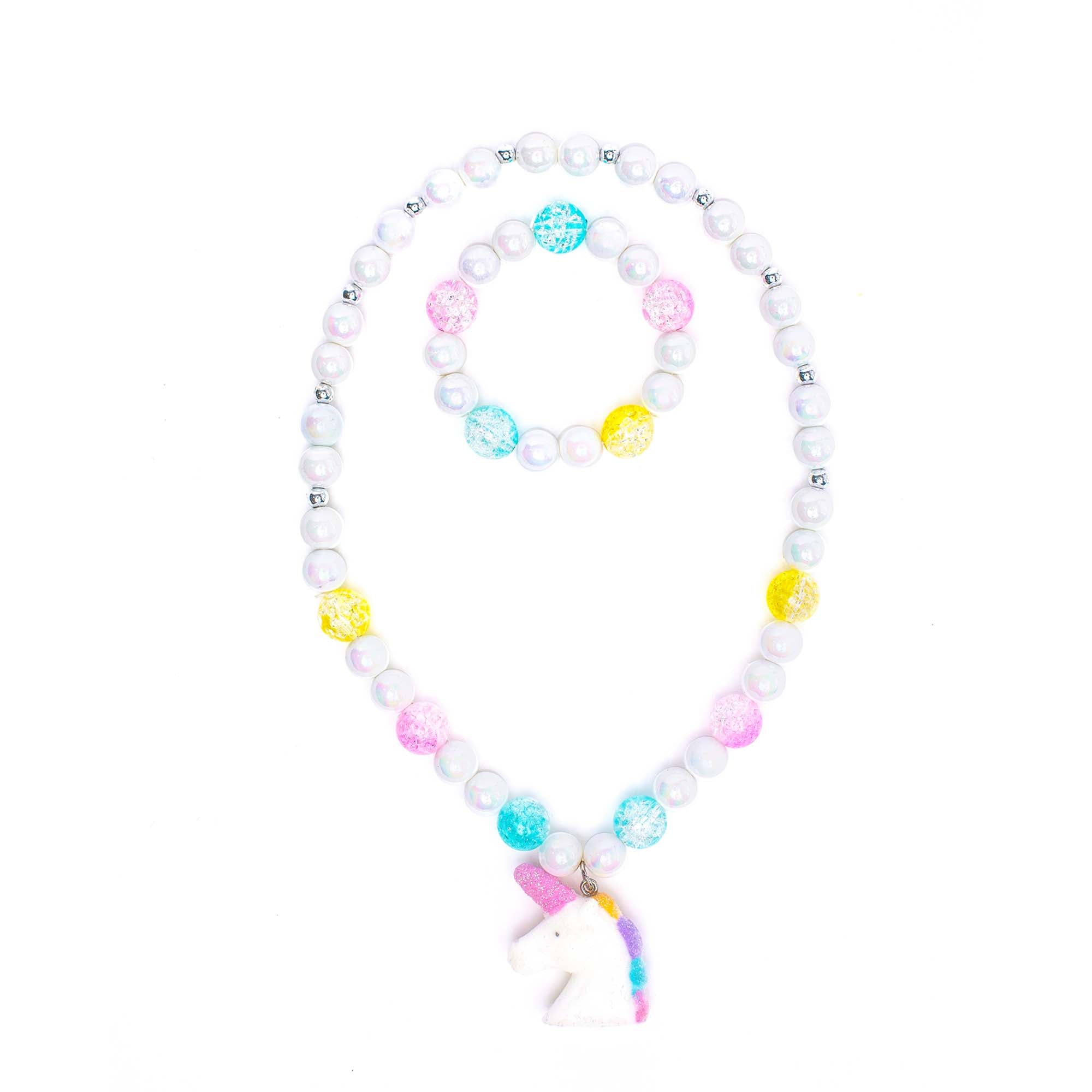 White Unicorn Necklace and Bracelet Set for Kids, 1 Count