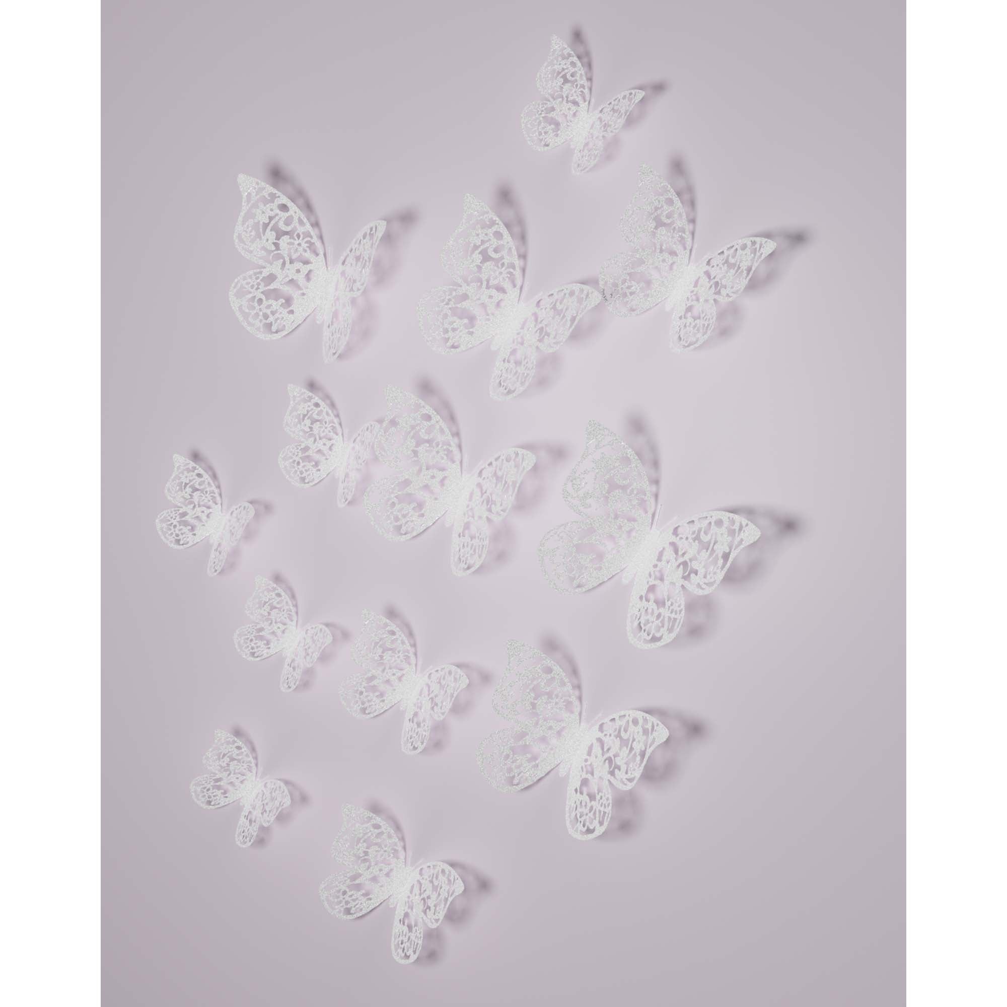 White 3D Butterfly Decorations, 12 Count