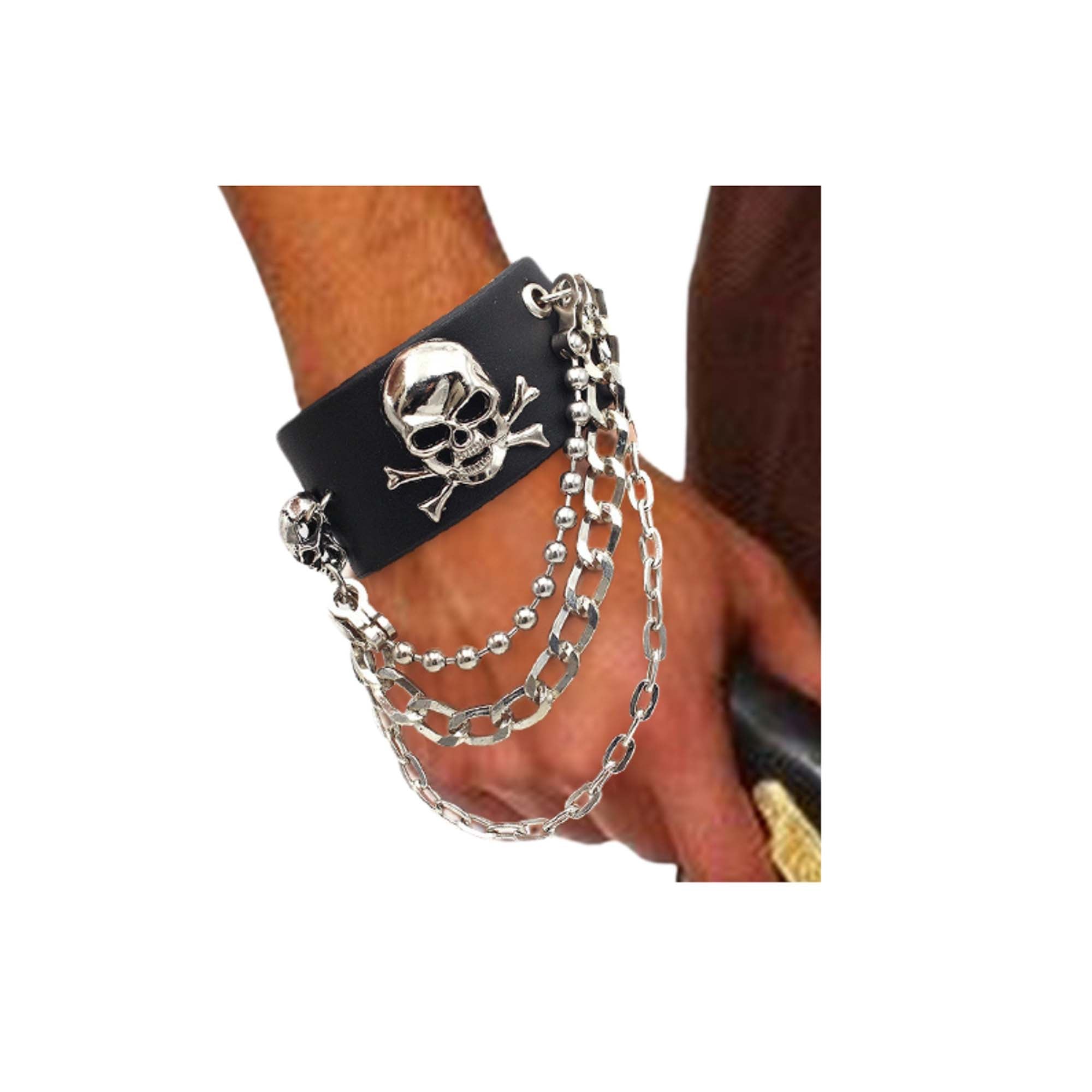 Leatherlike Skull Wristband for Adults, 1 Count