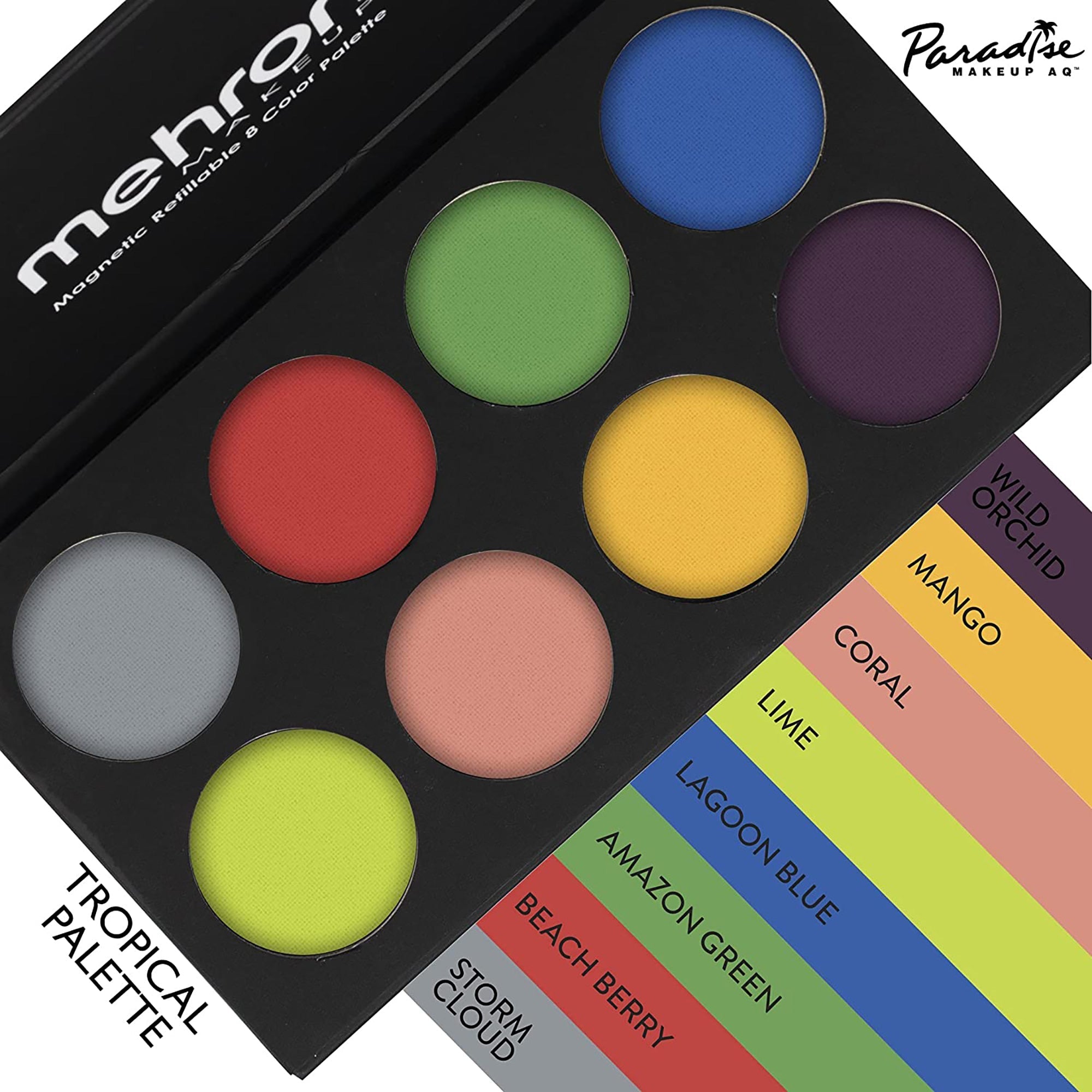 Mehron Paradise Makeup AQ Palette, 8 Tropical Colours, 1 Count