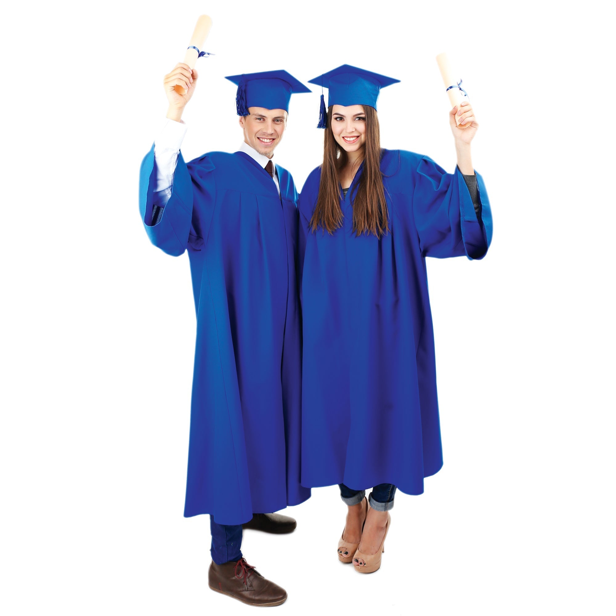 Royal Blue Graduation Gown with Hat for Adults