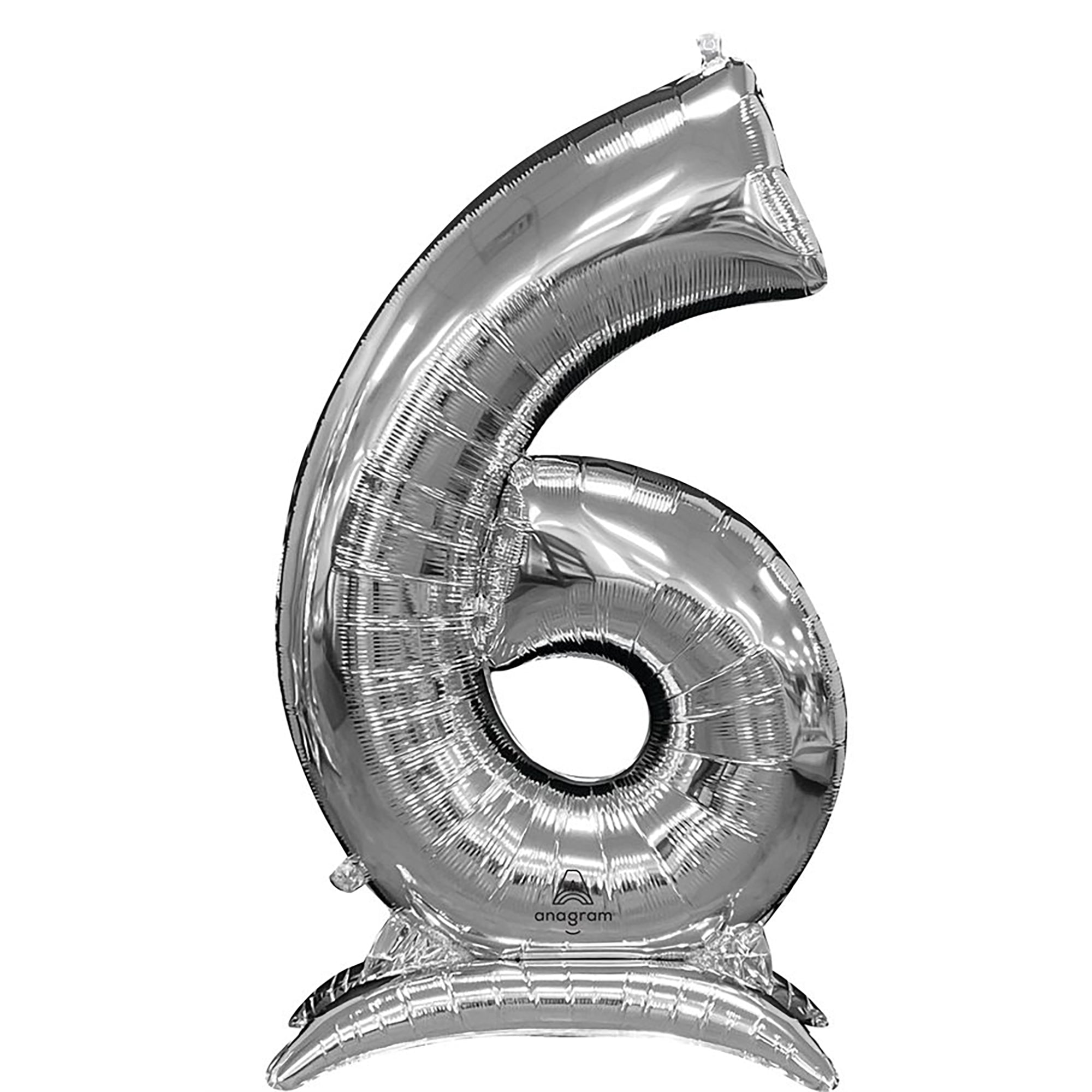 Silver Number 6 Air-filled Standing Foil Balloon, 50 Inches, 1 Count