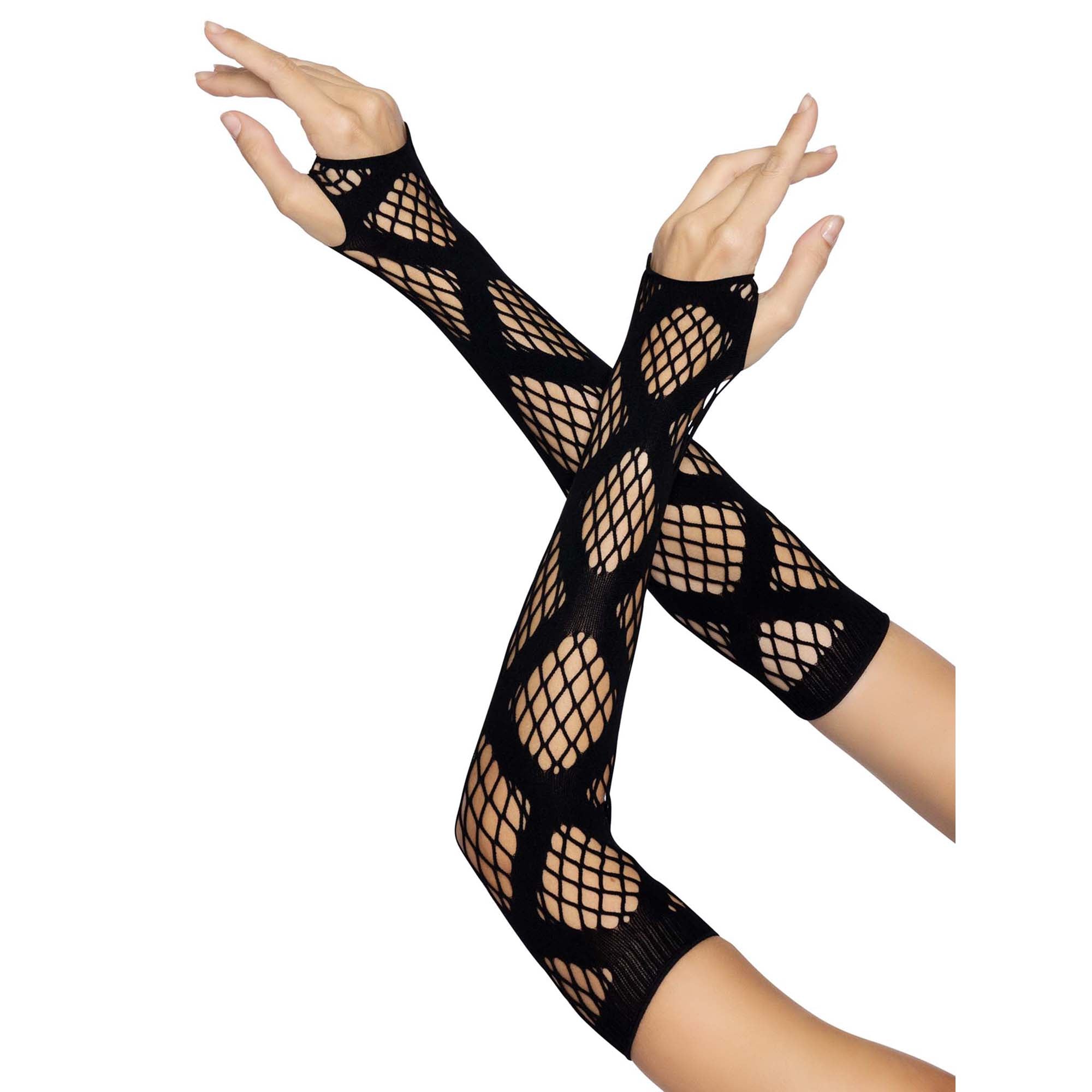 Black Long Fishnet Gloves for Adults, 1 Count