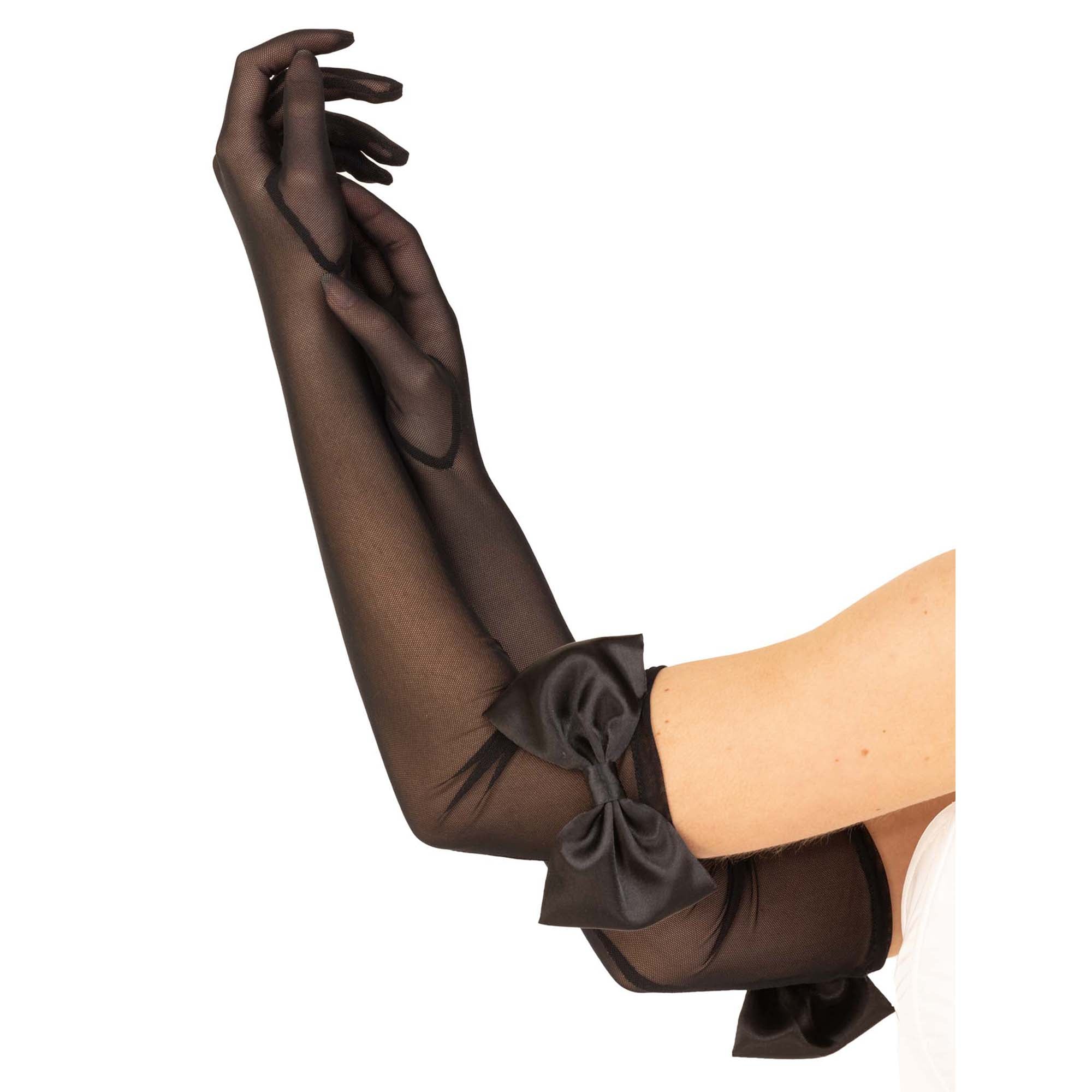 Black Opera Gloves With Bows for Adults, 1 Count