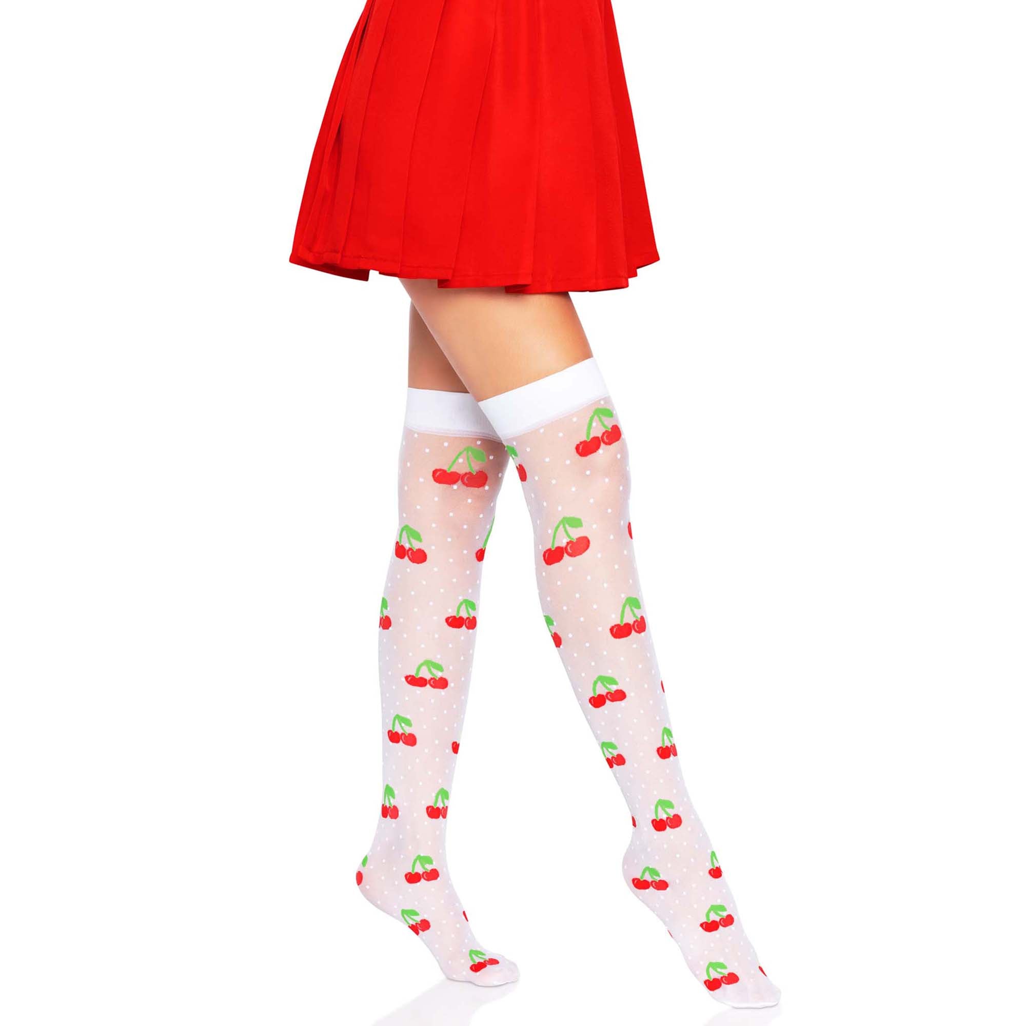 White Cherry Thigh-High Tights for Adults, 1 Count