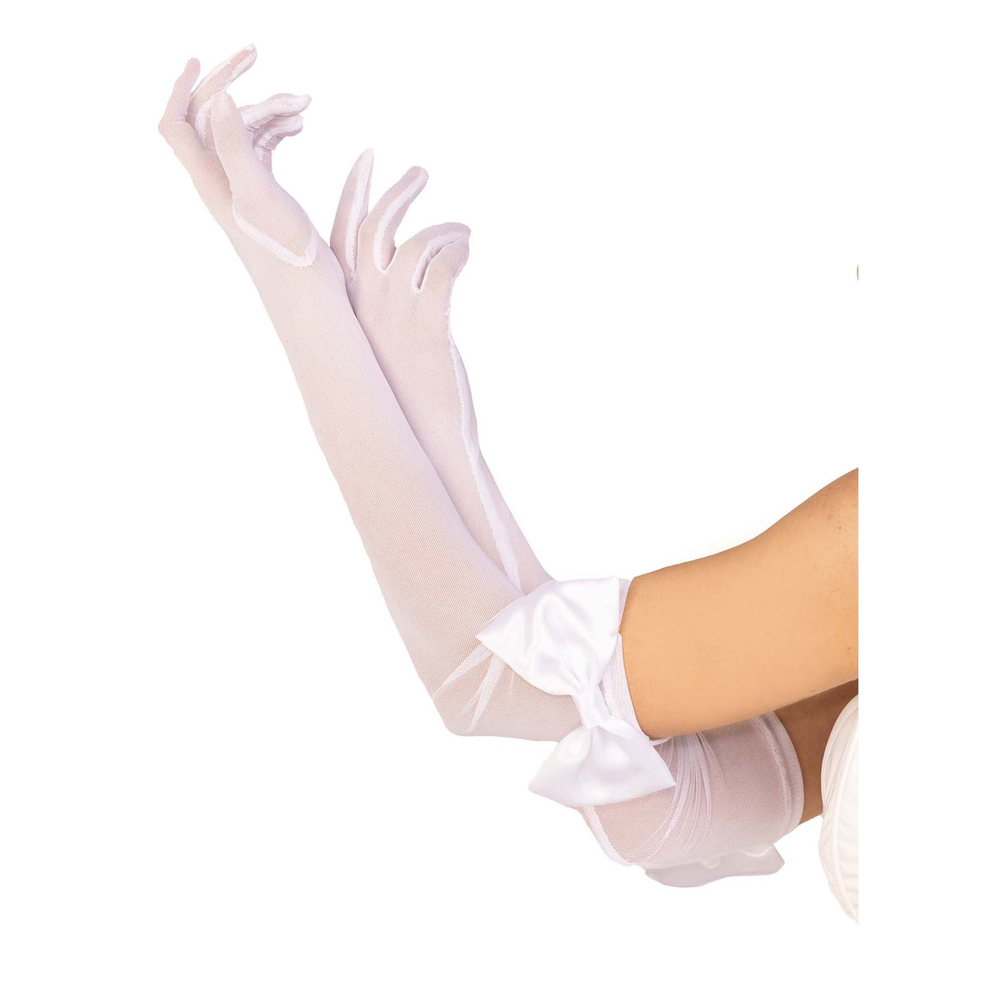 White Opera Gloves With Bows for Adults, 1 Count