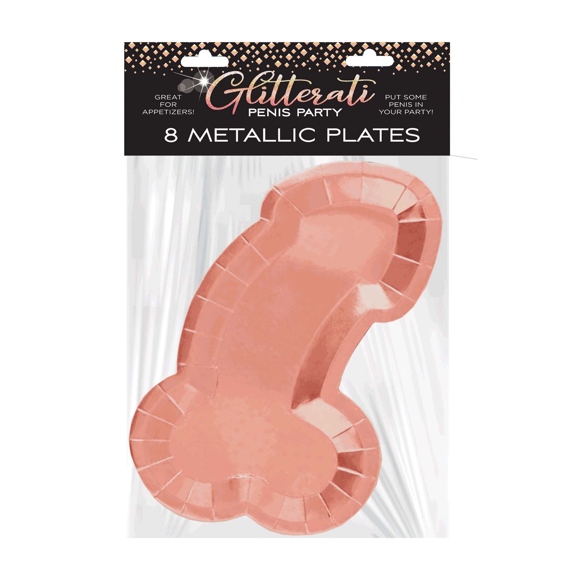 Glitterati Bachelotette Party Penis Shaped Metallic Plates, 8 Count