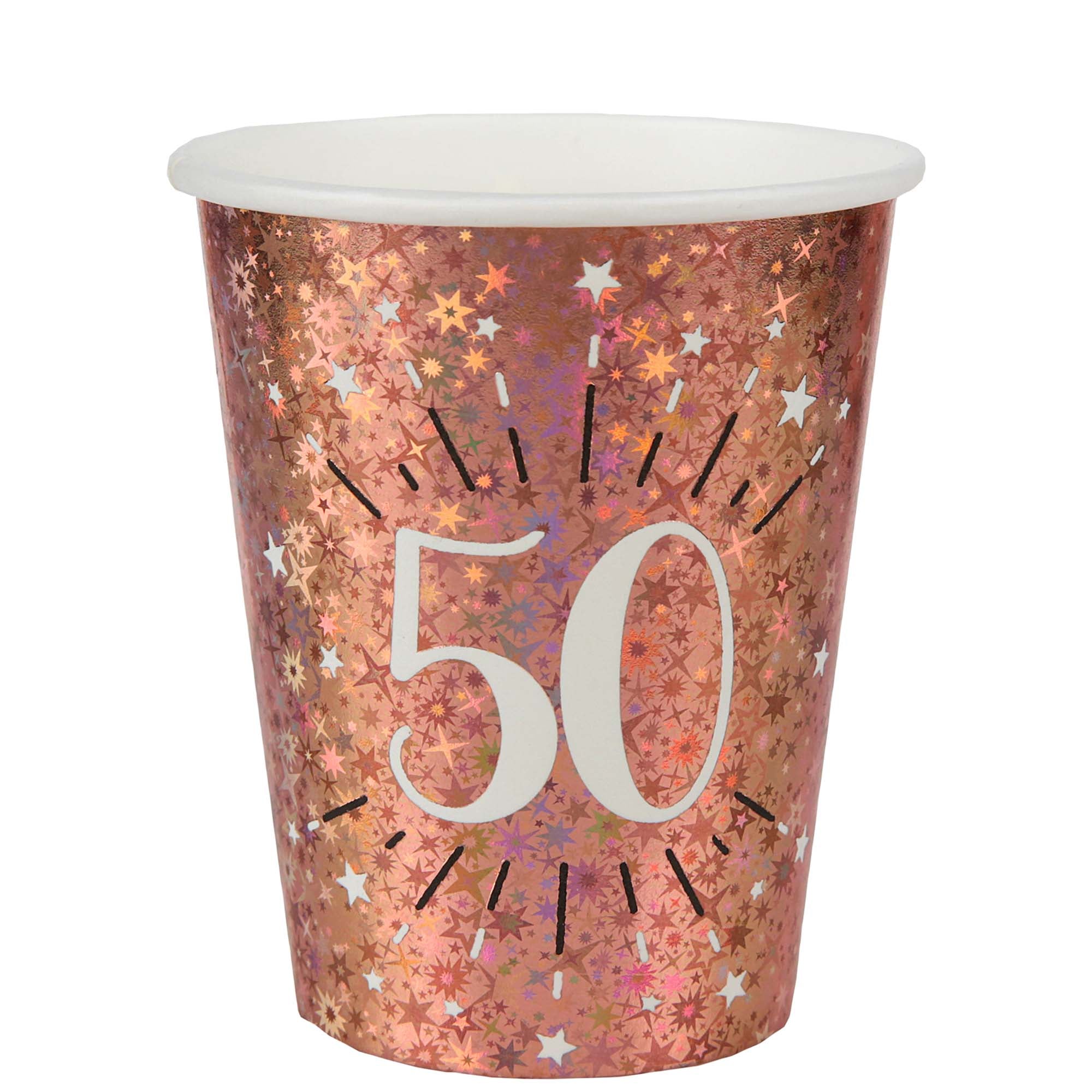 Rose Gold 50th Birthday Party Paper Cups, 9 Oz, 10 Count