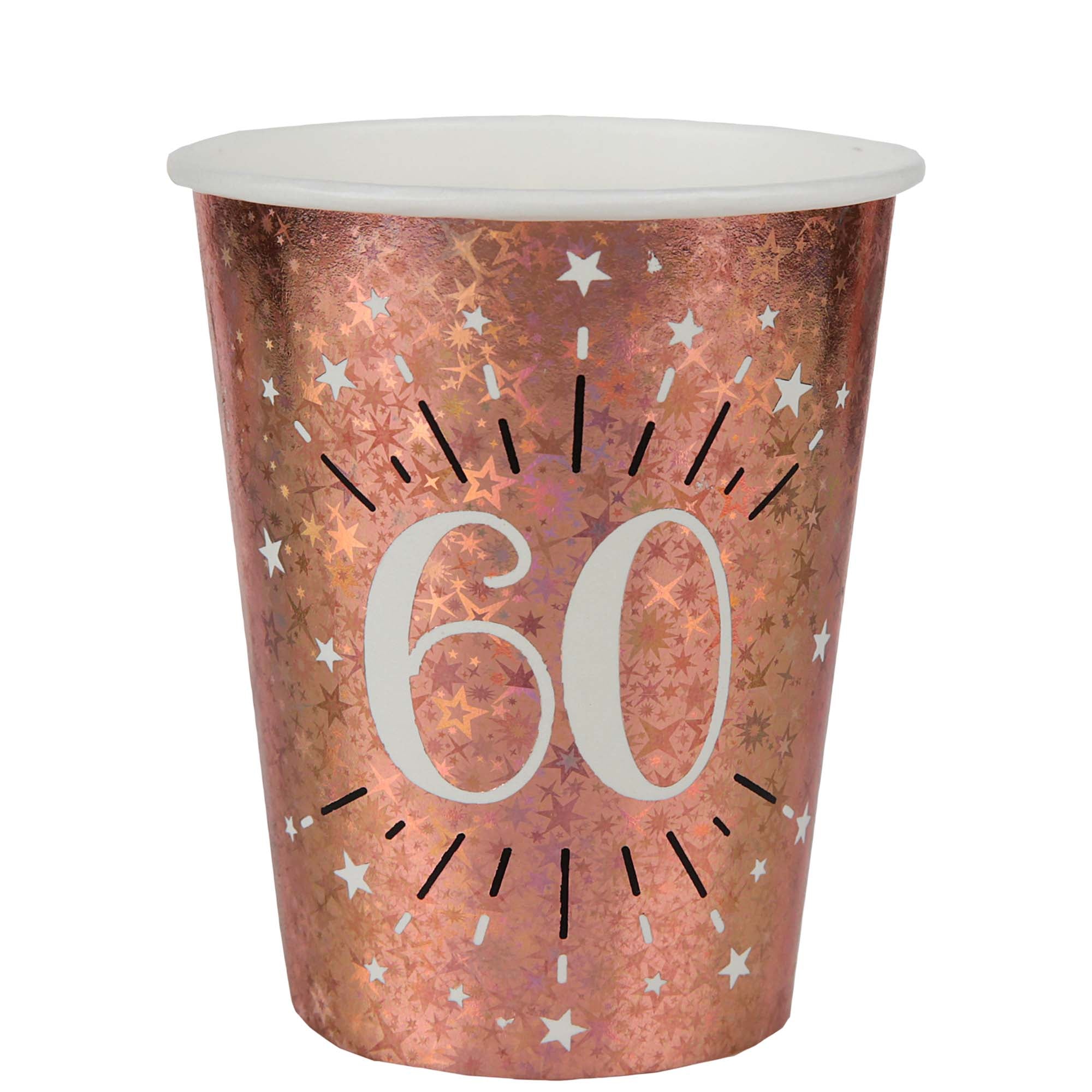 Rose Gold 60th Birthday Party Paper Cups, 9 Oz, 10 Count