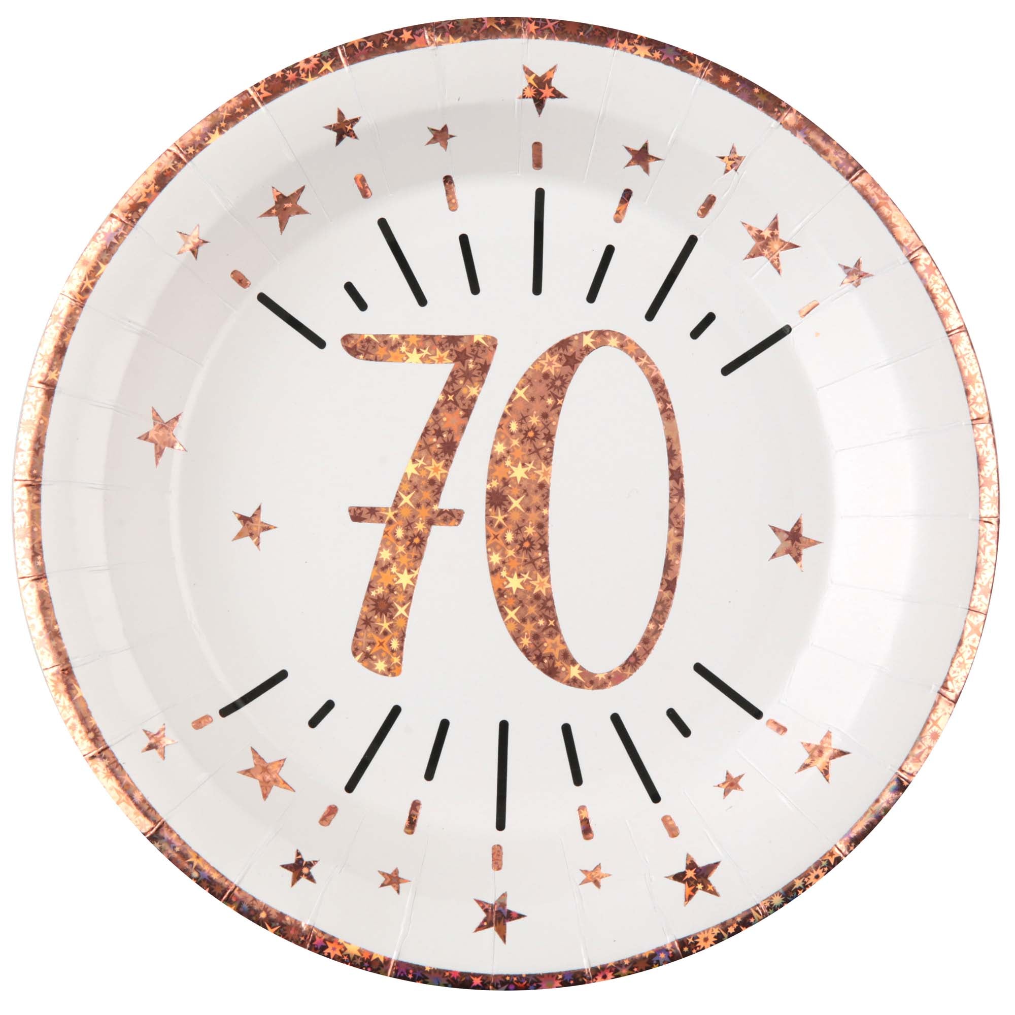 Rose Gold 70th Birthday Large Round Lunch Paper Plates, 9 Inches, 10 Count