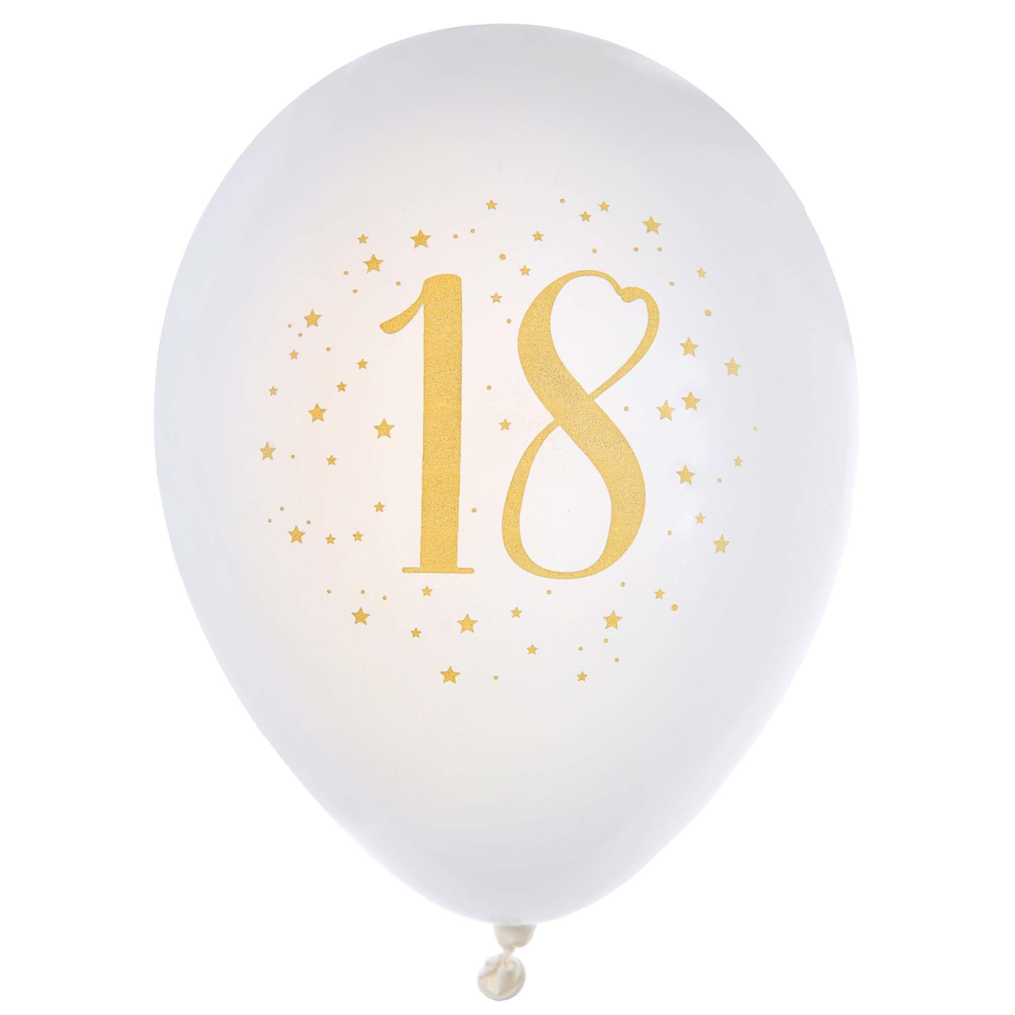 White and Gold 18th Birthday Latex Balloons, 12 Inches, 6 Count