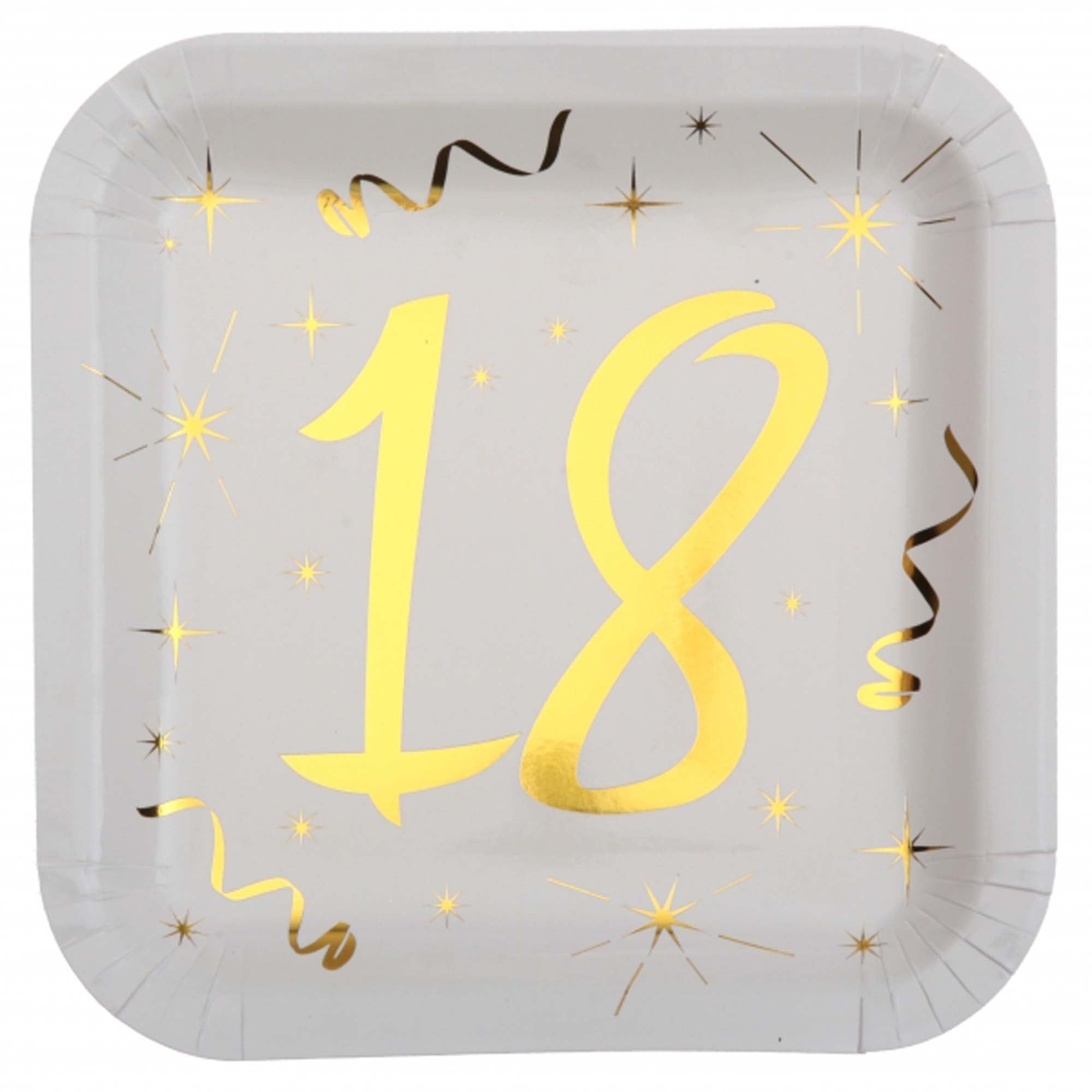 Starry Golden Age 18th Birthday Large Square Lunch Paper Plates, 9 Inches, 10 Count