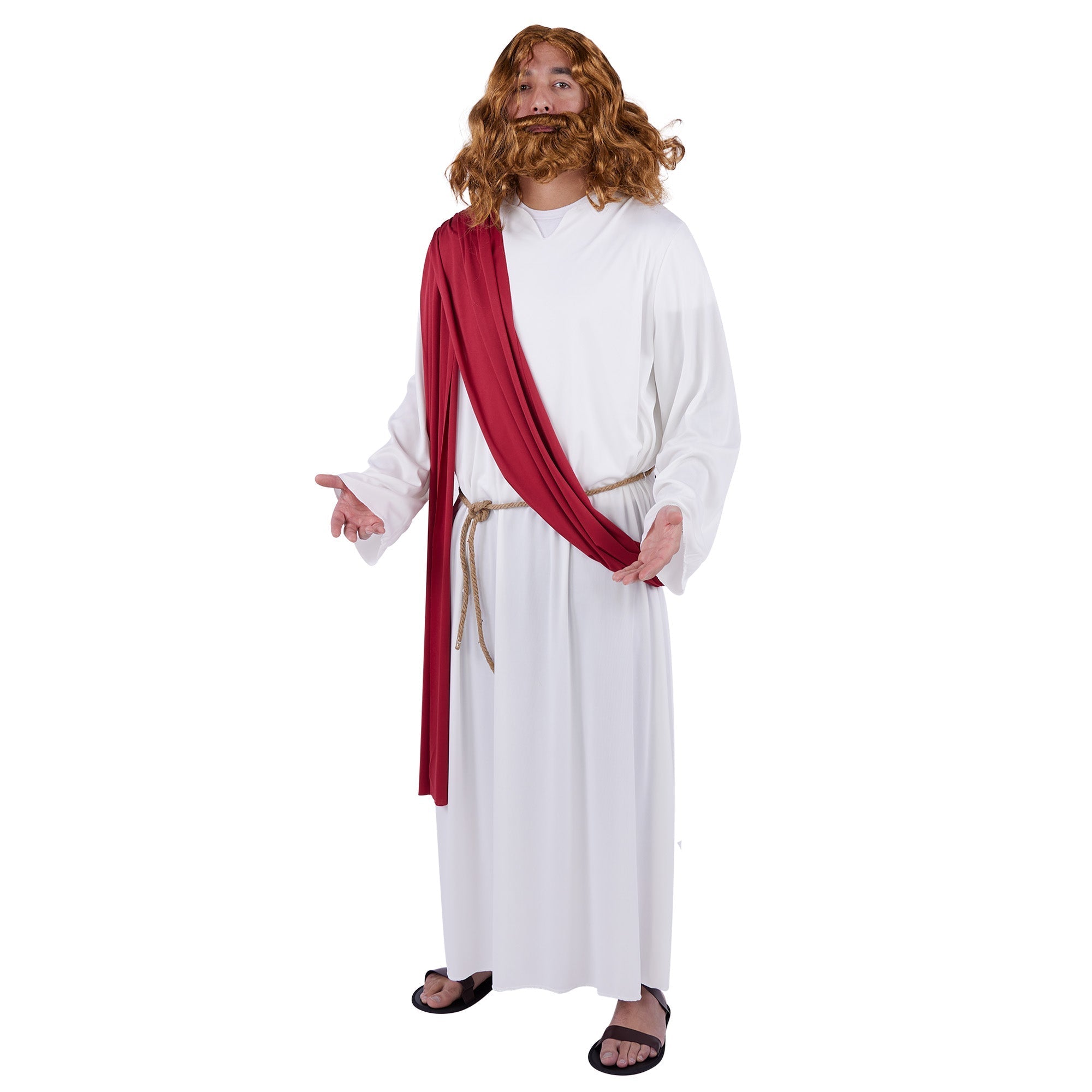 Jesus Costume for Adults, White Robe with Red Sash