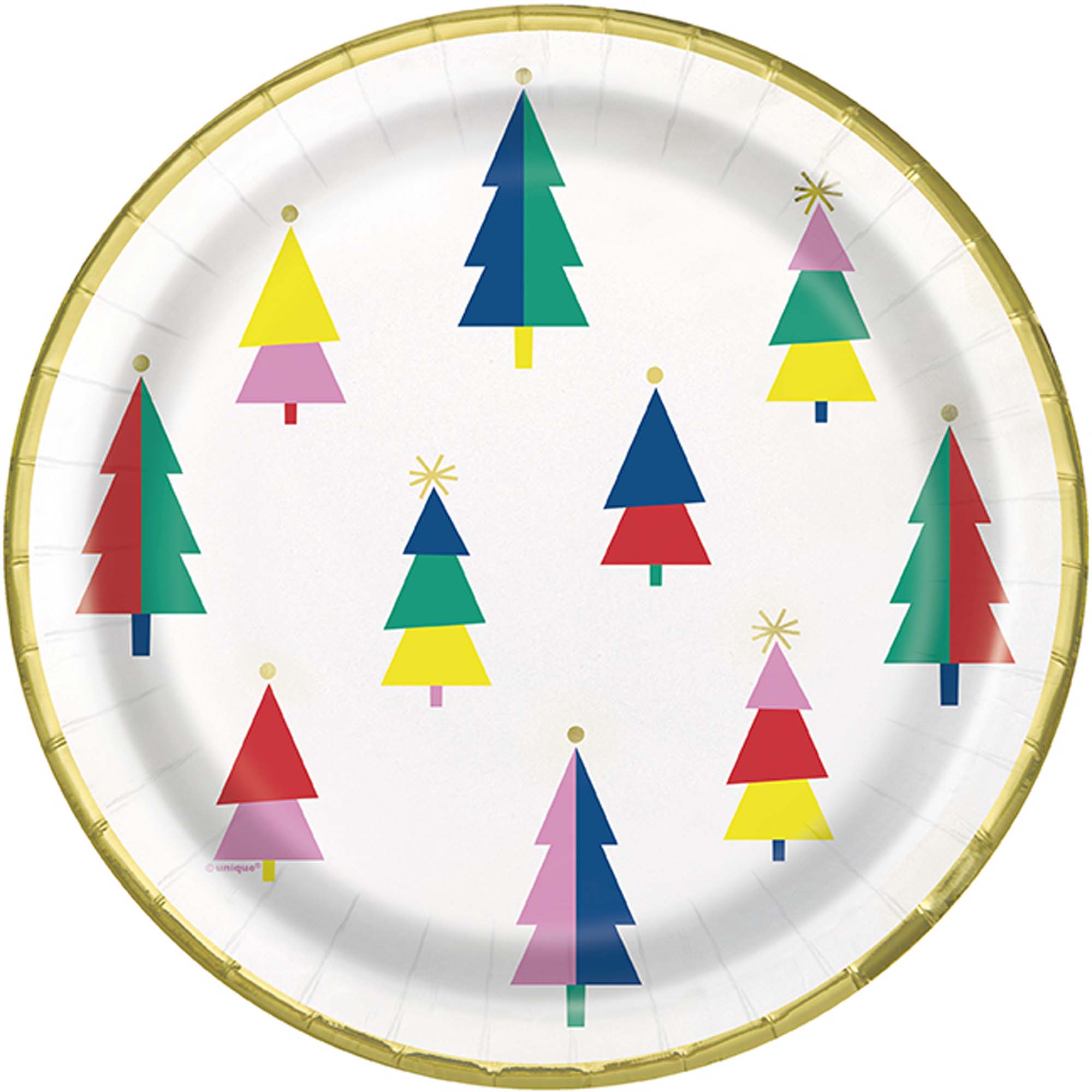 Vibrant Christmas Large Round Lunch Paper Plates, 9 Inches, 8 Count