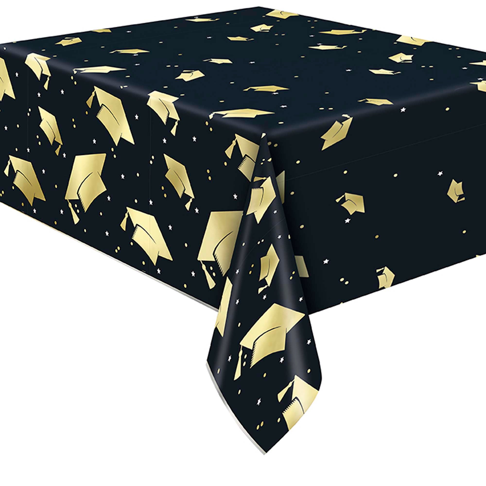 Starry Graduation Rectangular Plastic Tablecover, 54 X 84 Inches, 1 Count