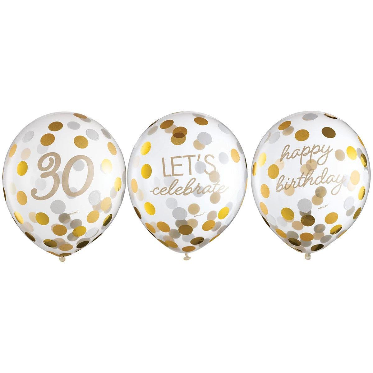 Golden Age Birthday, 30th Latex Confetti Balloons, 12?in, 6?Count