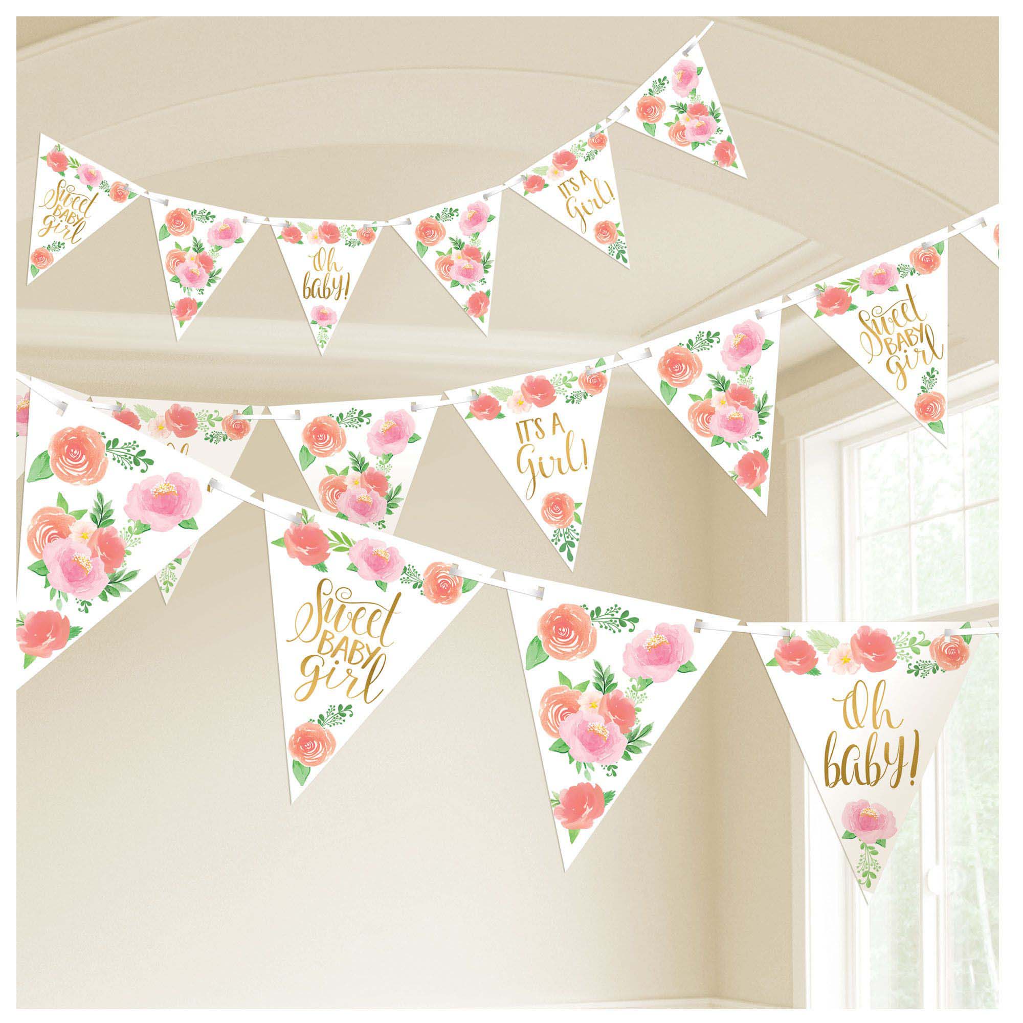 Floral Baby Paper Pennant Banner, 180 x 7 Inches, 1 Count