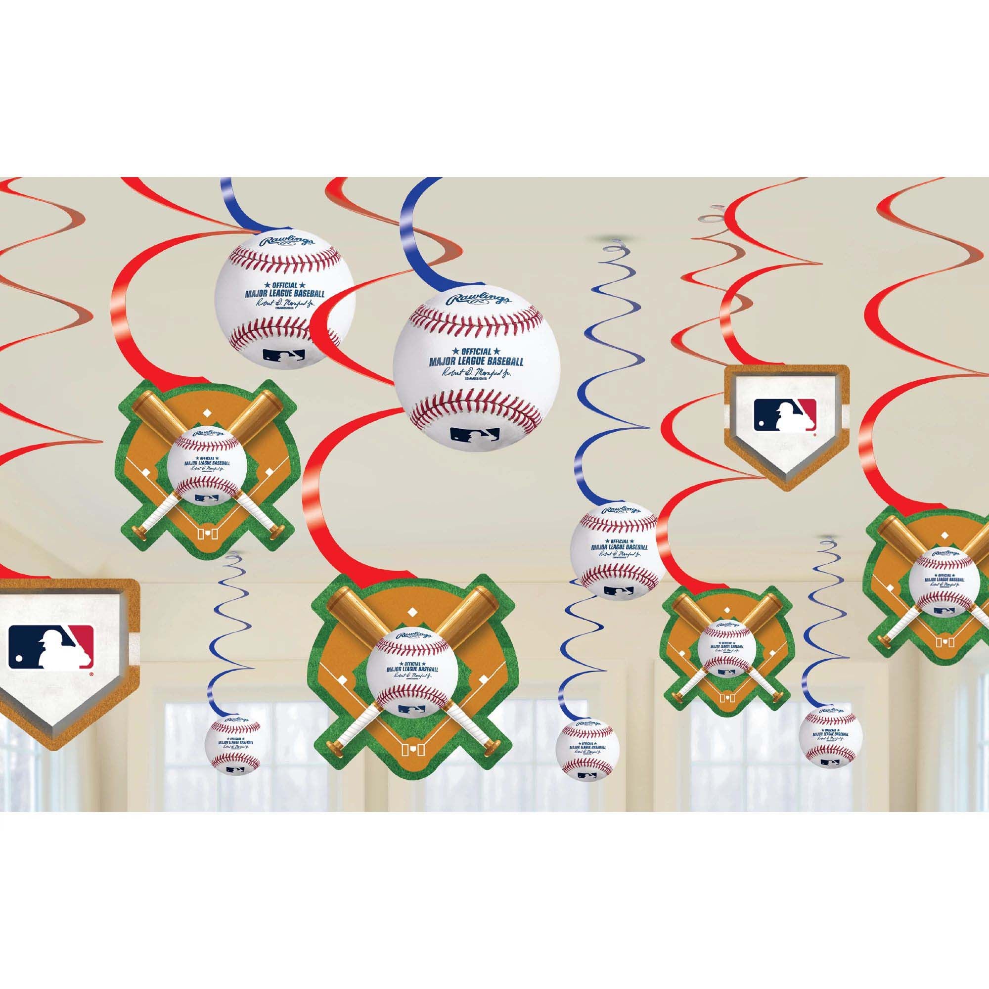 Baseball Spiral Decoration Kit with Cutouts, 12 Count