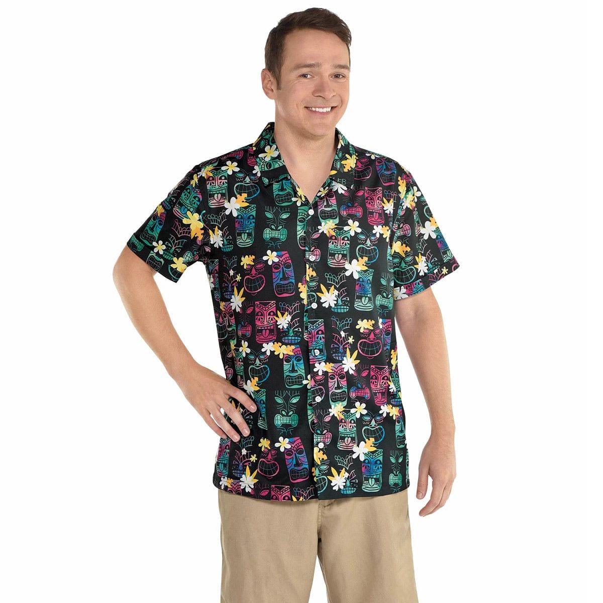 Hawaiian Tiki Shirt for Adults, Black and Multicolour