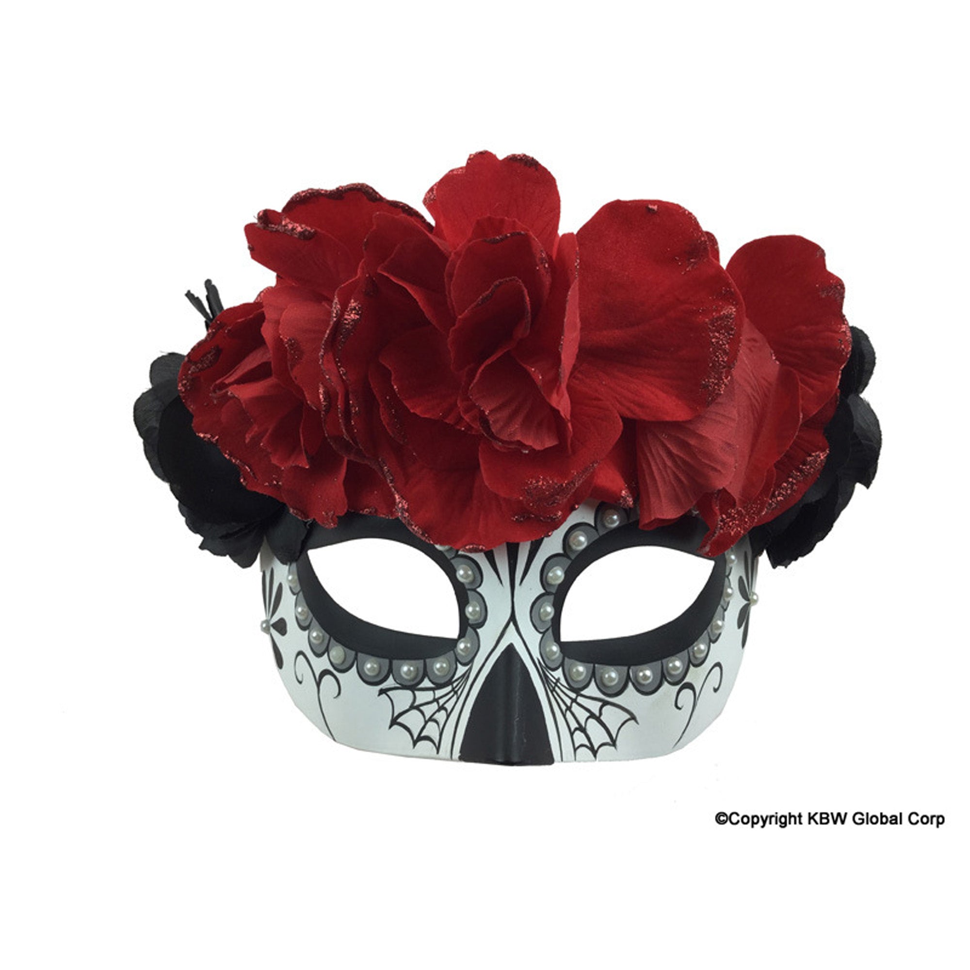 Day of the Dead Mask for Adults, Red Flowers