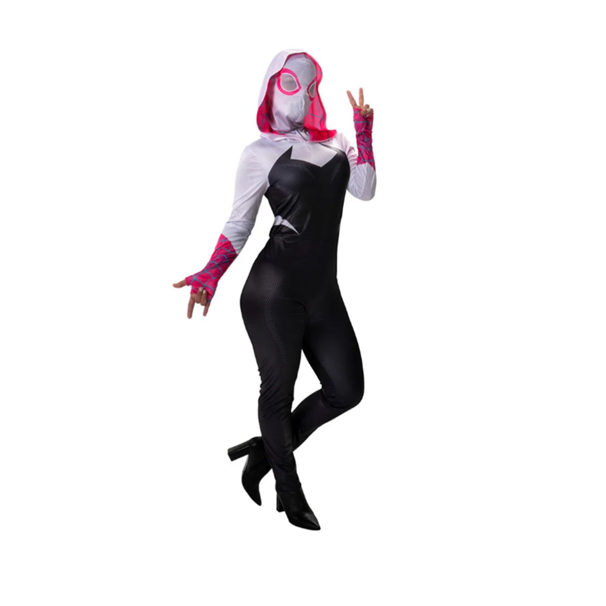 Marvel Avengers Ghost Spider Gwen Stacy Costume for Adults, Black and Pink Jumpsuit