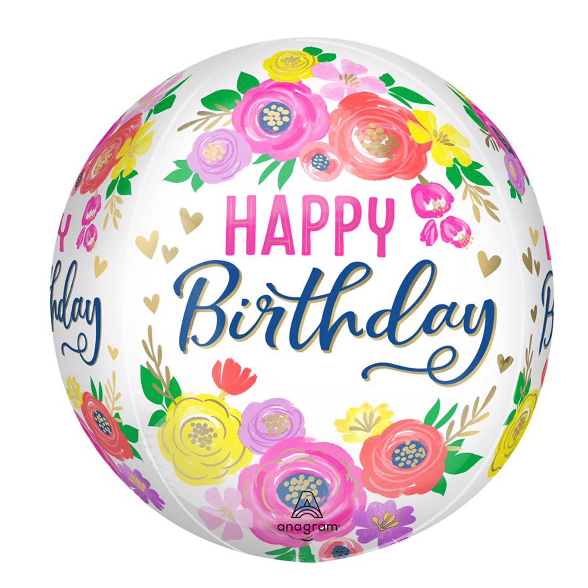 Happy Birthday Artful Floral Birthday Orbz Balloon, 15 Inches, 1 Count